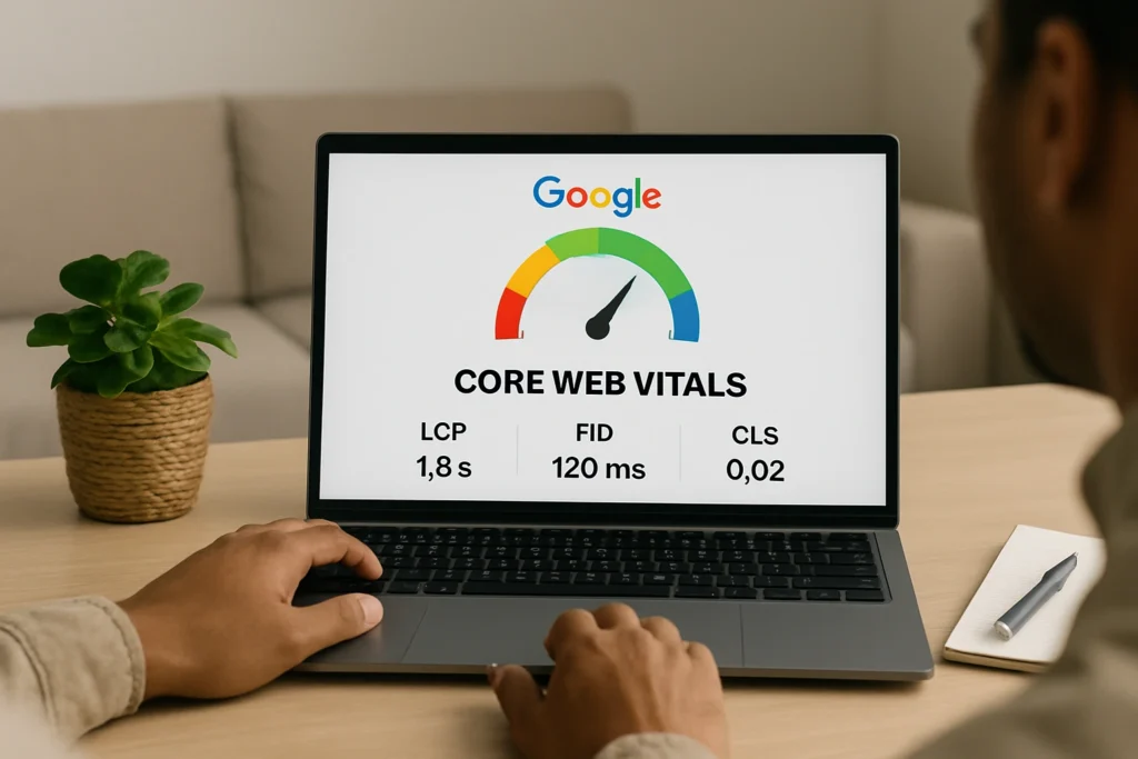 Developer reviewing Core Web Vitals on laptop 